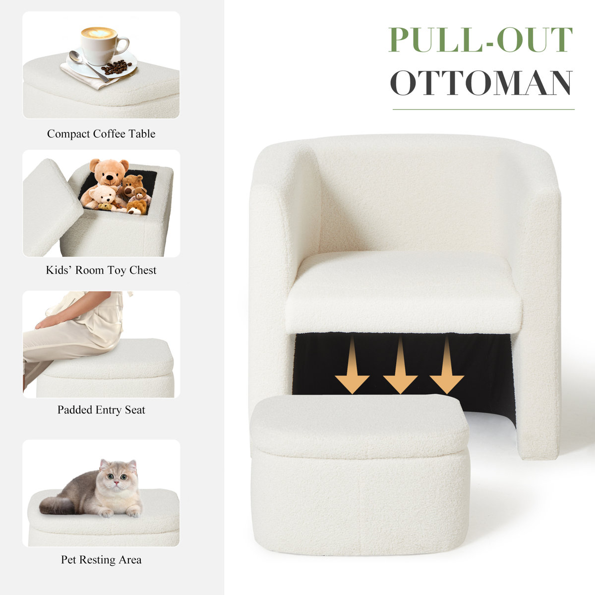 Braedin Upholstered Accent Chair & Storable Ottoman, No Assembly Required